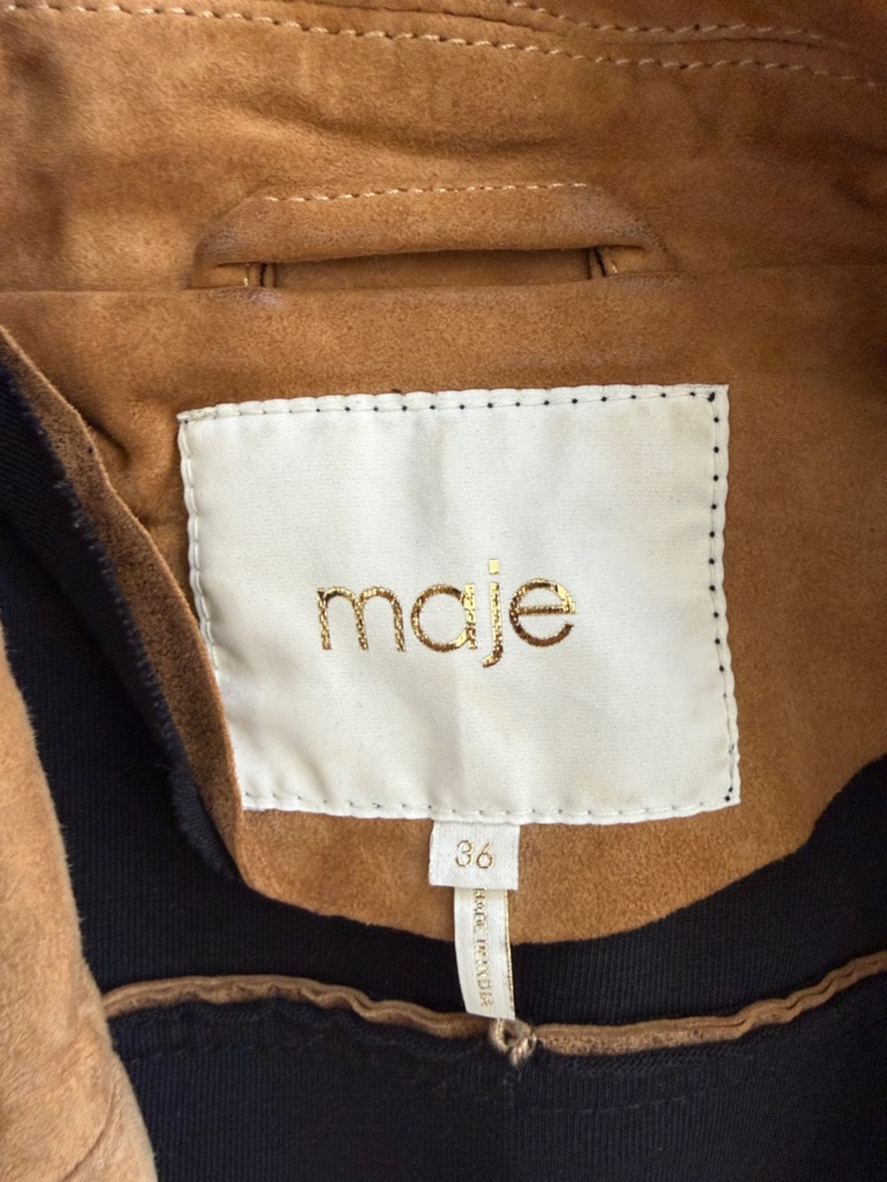 Maje Tan Suede Moto Jacket - Picture 6 of 7